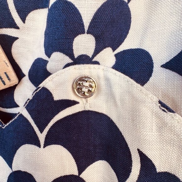 Tory Burch Women's Size 2 Floral Sleeveless Linen Dress Navy & White  Mini - Picture 5 of 9